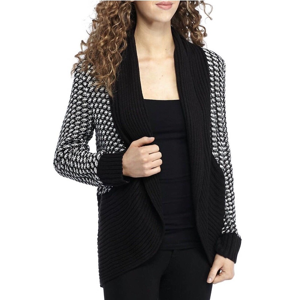 New ND New Directions Sz Petite XL Bubble Hem Cardigan Contrast‎ Hem Black NWT